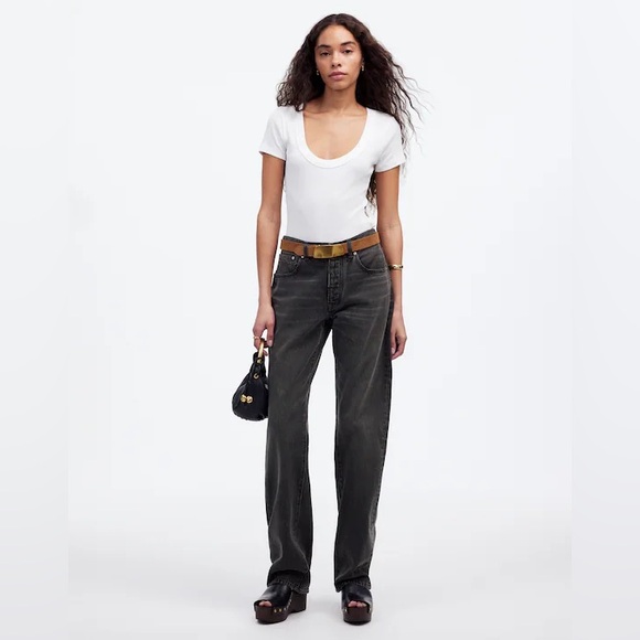 Madewell Denim - NWT Madewell The Dean Easy Straight Jean in Ripley Wash, Faded Black, Size 33